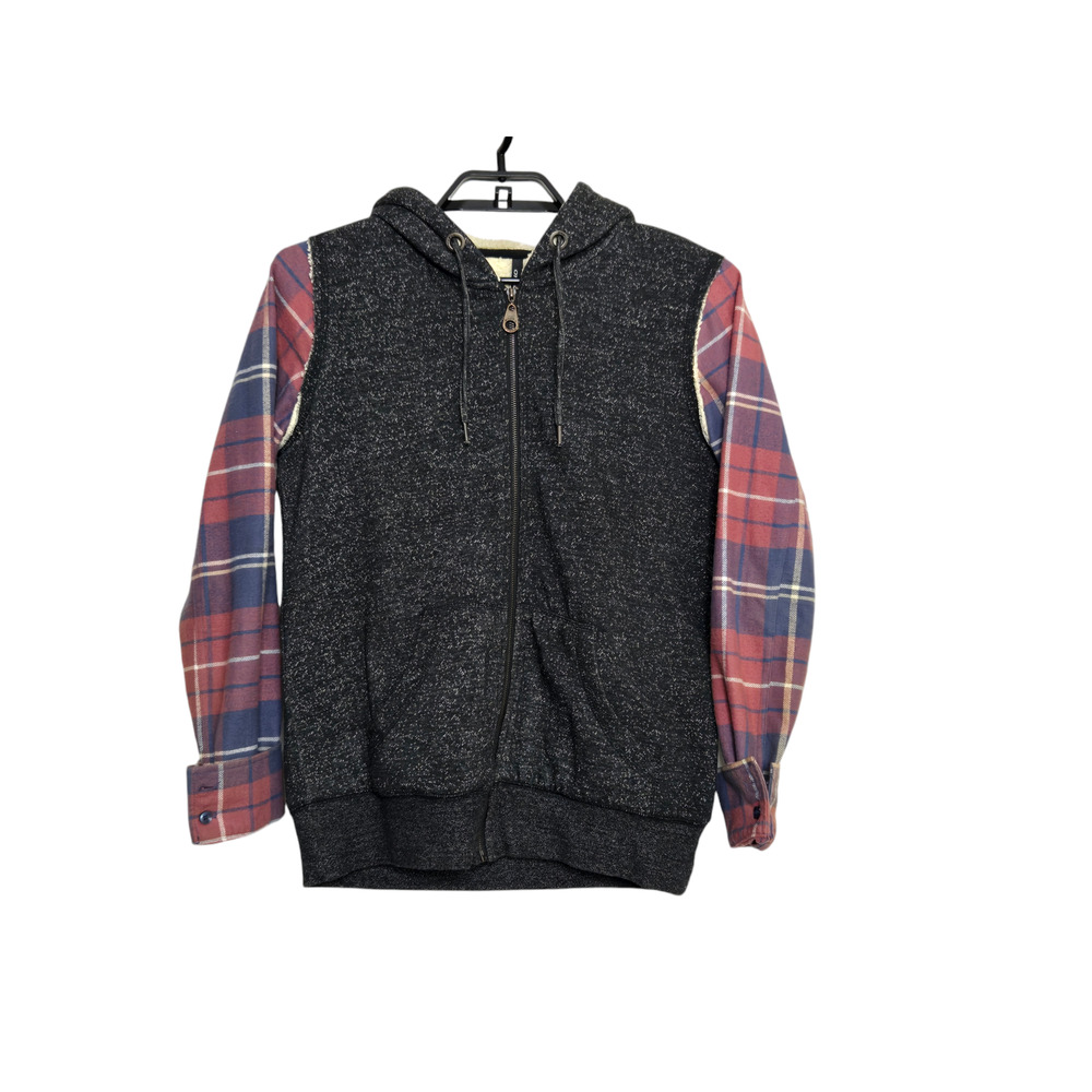 Womens O'Neill Plaid Hoodie Size Medium Full Zip Gray Sherpa Lined Jacket